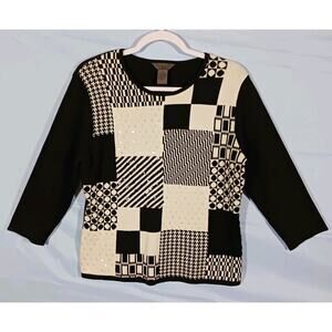Outfit JPR Sweater Womens Medium Black White Geometric Sequin Beaded Sweater